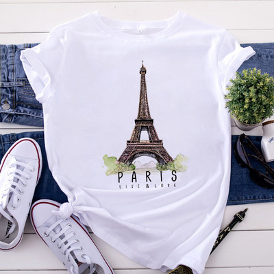 Tricou Topuri pentru femei de modă Harajuku Paris Turnul Eiffel Tricou imprimat Casual Streetwear Tricouri cu mânecă scurtă Îmbrăcăminte pentru femei