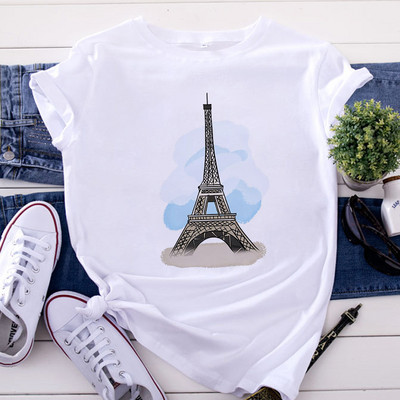 Tricou Topuri pentru femei de modă Harajuku Paris Turnul Eiffel Tricou imprimat Casual Streetwear Tricouri cu mânecă scurtă Îmbrăcăminte pentru femei