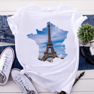 Tricou Topuri pentru femei de modă Harajuku Paris Turnul Eiffel Tricou imprimat Casual Streetwear Tricouri cu mânecă scurtă Îmbrăcăminte pentru femei