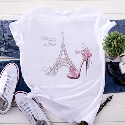Tricou Topuri pentru femei de modă Harajuku Paris Turnul Eiffel Tricou imprimat Casual Streetwear Tricouri cu mânecă scurtă Îmbrăcăminte pentru femei