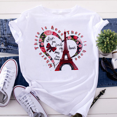 Tricou Topuri pentru femei de modă Harajuku Paris Turnul Eiffel Tricou imprimat Casual Streetwear Tricouri cu mânecă scurtă Îmbrăcăminte pentru femei