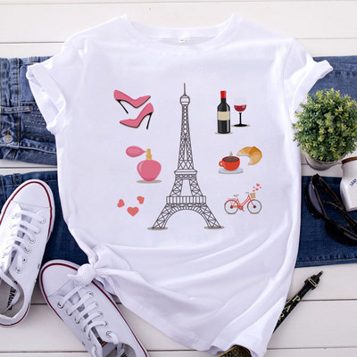 Tricou Topuri pentru femei de modă Harajuku Paris Turnul Eiffel Tricou imprimat Casual Streetwear Tricouri cu mânecă scurtă Îmbrăcăminte pentru femei