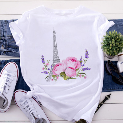 Tricou Topuri pentru femei de modă Harajuku Paris Turnul Eiffel Tricou imprimat Casual Streetwear Tricouri cu mânecă scurtă Îmbrăcăminte pentru femei