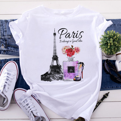 Tricou Topuri pentru femei de modă Harajuku Paris Turnul Eiffel Tricou imprimat Casual Streetwear Tricouri cu mânecă scurtă Îmbrăcăminte pentru femei