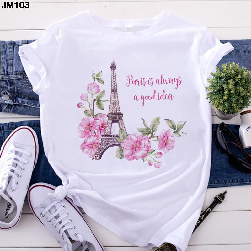 Tricou Topuri pentru femei de modă Harajuku Paris Turnul Eiffel Tricou imprimat Casual Streetwear Tricouri cu mânecă scurtă Îmbrăcăminte pentru femei