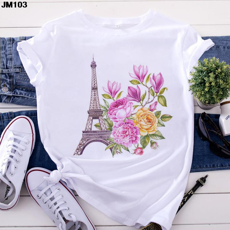 Tricou Topuri pentru femei de modă Harajuku Paris Turnul Eiffel Tricou imprimat Casual Streetwear Tricouri cu mânecă scurtă Îmbrăcăminte pentru femei