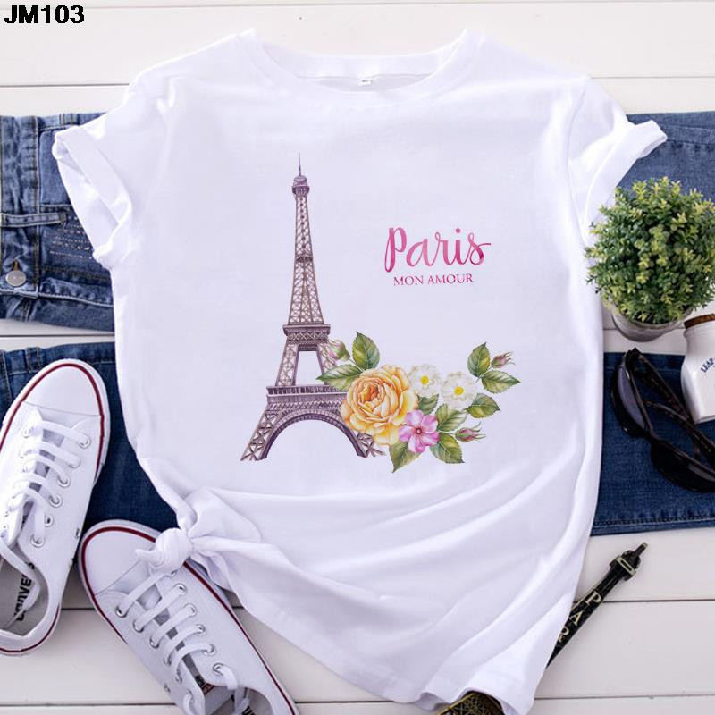 Tricou Topuri pentru femei de modă Harajuku Paris Turnul Eiffel Tricou imprimat Casual Streetwear Tricouri cu mânecă scurtă Îmbrăcăminte pentru femei