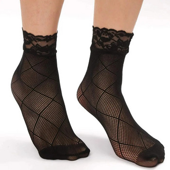 5 чифта ретро дантелени дамски чорапи Летни мрежести еластични прозрачни чорапи до глезена Лолита Универсална дамска риболовна мрежа Черни чорапи