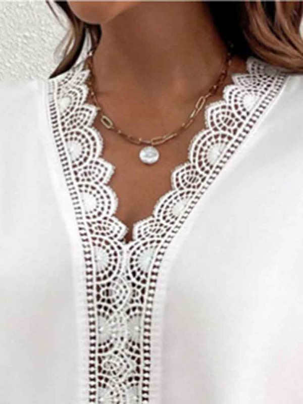 Cămașă de vară din dantelă albă, bluză, cu decolteu în V, cămăși cu mânecă scurtă, pentru femei, 2024, ocazional, topuri scobite pentru femei