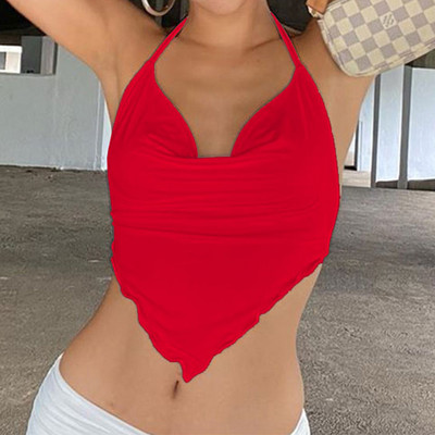Topuri crop sexy fără mâneci roz femei, fără spate, cu șireturi, bralette fără fir, tancuri cu bretele spaghetti, top decupat, top