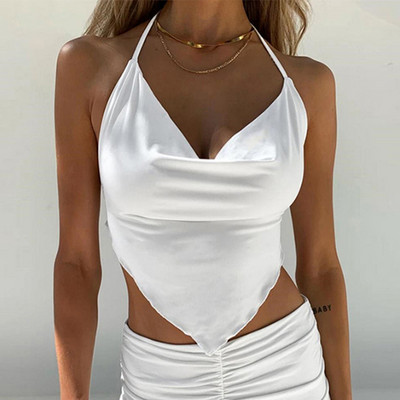 Topuri crop sexy fără mâneci roz femei, fără spate, cu șireturi, bralette fără fir, tancuri cu bretele spaghetti, top decupat, top