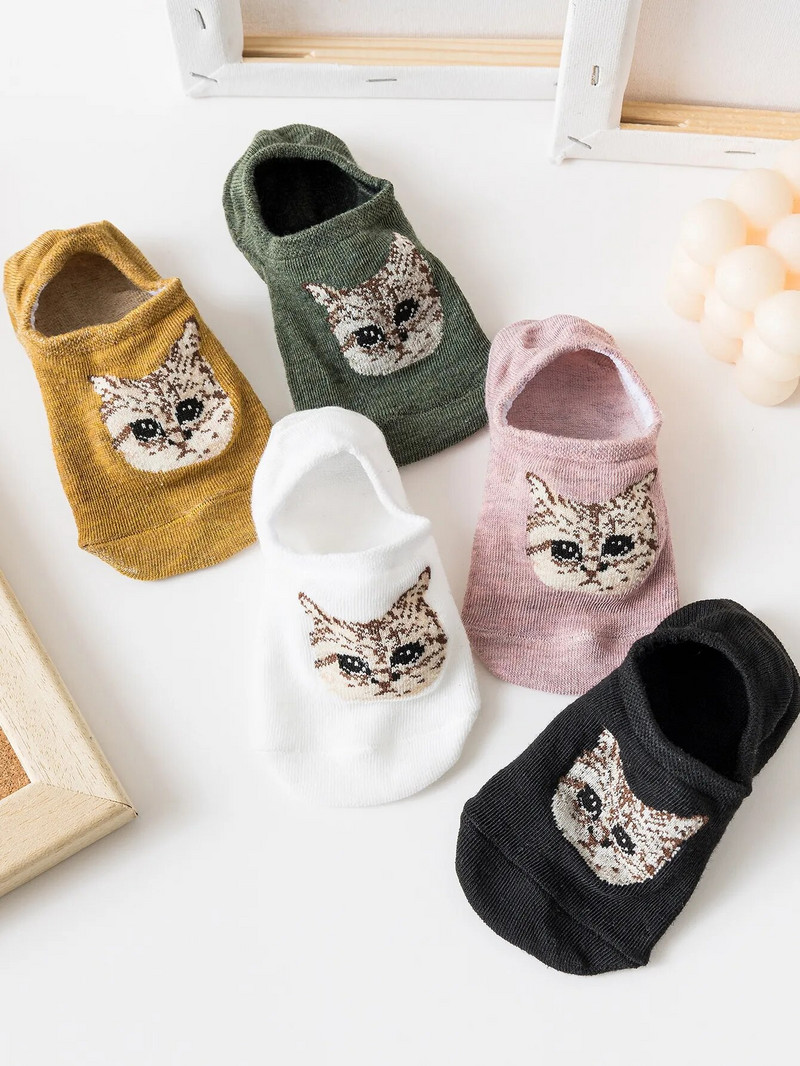 5 perechi de șosete scurte drăguțe cu imprimeu de desene animate, șosete moi și ușoare decoltate la gleznă, ciorapi și ciorapi de damă
