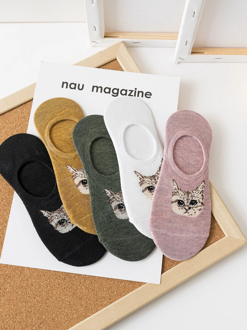 5 perechi de șosete scurte drăguțe cu imprimeu de desene animate, șosete moi și ușoare decoltate la gleznă, ciorapi și ciorapi de damă