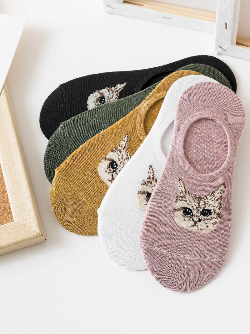5 perechi de șosete scurte drăguțe cu imprimeu de desene animate, șosete moi și ușoare decoltate la gleznă, ciorapi și ciorapi de damă