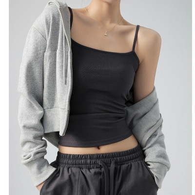 DOIAESKV Tancuri de vară de bază Camis cu bretele spaghete Topuri elastice solide pentru femei Fără mâneci Slim Fit Basic Solid tricotat Camisole