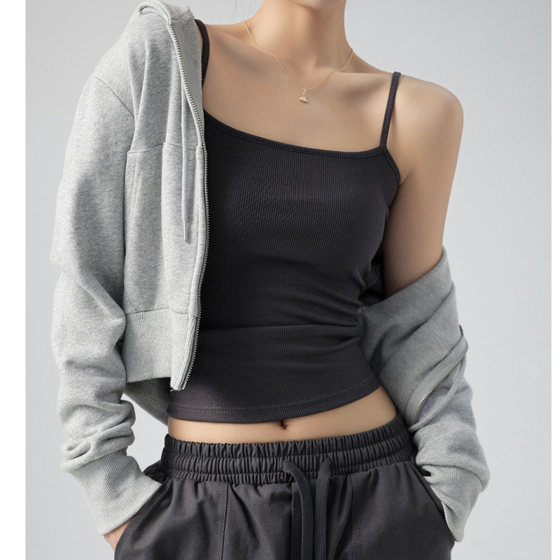 DOIAESKV Tancuri de vară de bază Camis cu bretele spaghete Topuri elastice solide pentru femei Fără mâneci Slim Fit Basic Solid tricotat Camisole