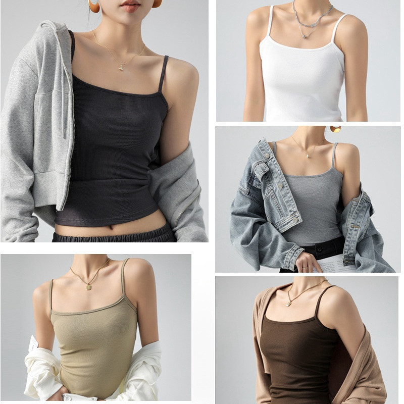 DOIAESKV Tancuri de vară de bază Camis cu bretele spaghete Topuri elastice solide pentru femei Fără mâneci Slim Fit Basic Solid tricotat Camisole