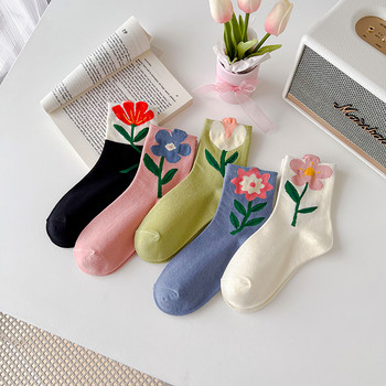 1 чифт дамски чорапи в японски корейски стил с анимационни цветя и бонбони в цвят Harajuku Kawaii Чорапи със средна тръба Дишащи ежедневни къси чорапи