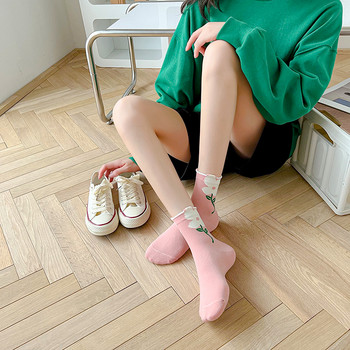 1 чифт дамски чорапи в японски корейски стил с анимационни цветя и бонбони в цвят Harajuku Kawaii Чорапи със средна тръба Дишащи ежедневни къси чорапи