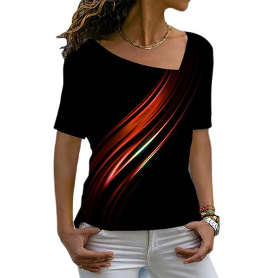 Tricou cu mânecă scurtă Harajuku Tricou cu mânecă scurtă în contrast de culori Tricou cu decolteu în V neregulat de vară pentru femei