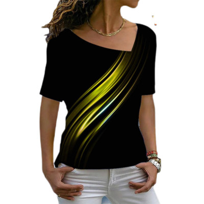 Tricou cu mânecă scurtă Harajuku Tricou cu mânecă scurtă în contrast de culori Tricou cu decolteu în V neregulat de vară pentru femei