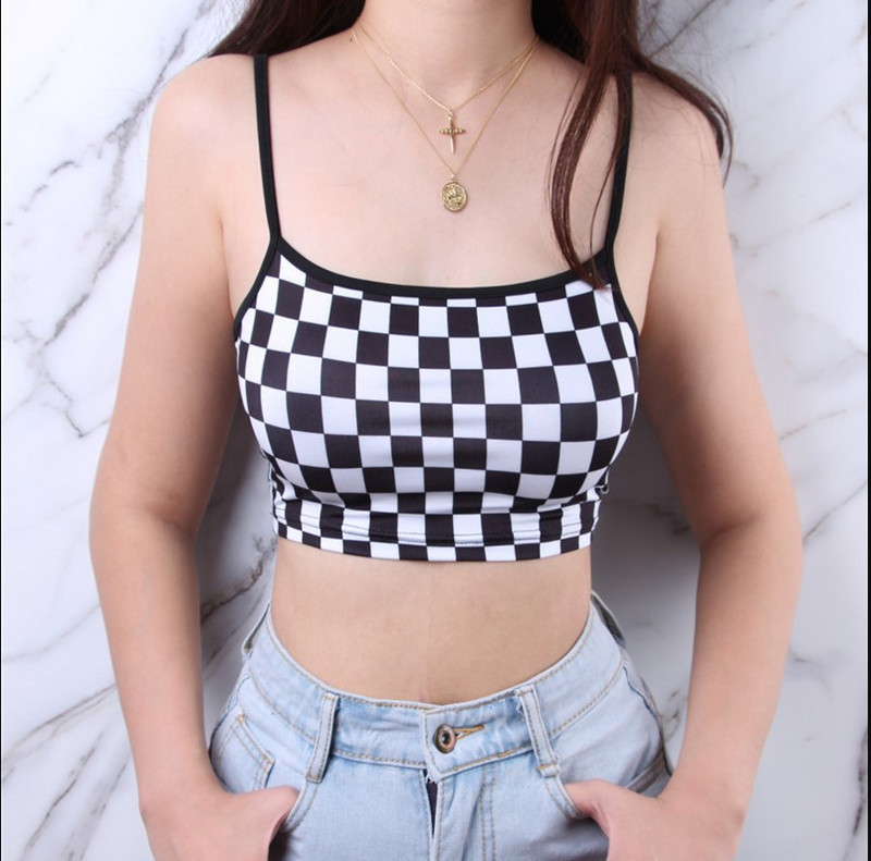 Must, punane ruuduline ruuduline malelaua päitsetega naiste päitsetega päitsed Camis Fashion Tube top Naiste varrukateta kärbitud vest