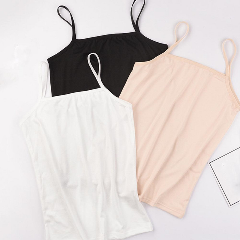 Női Summer Basic egyszínű ujjatlan camisole spagetti pántos gombóc nyakú tankfelső karcsúsított alsó heveder mellény sima