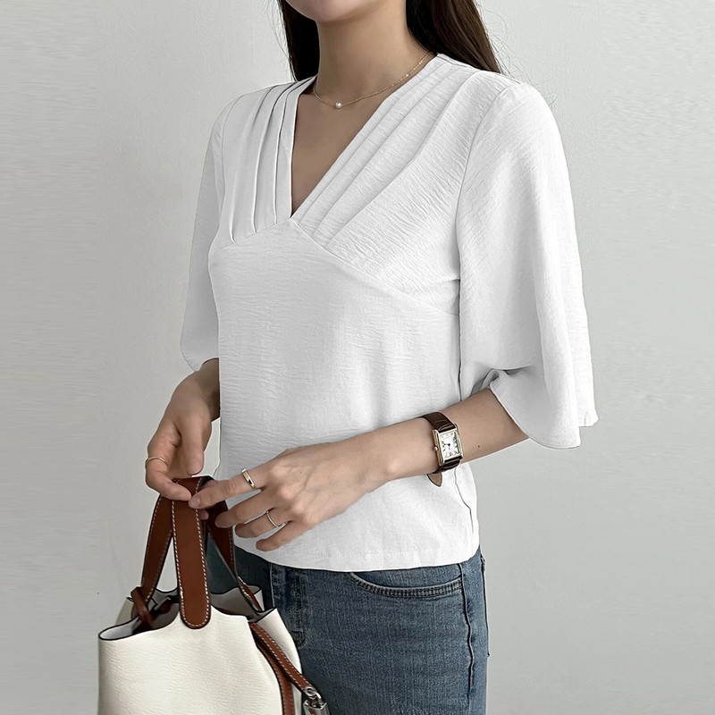 Mugen Plus Size Pluus Suvised naiste pluusid Kontori vabaaja lühikeste varrukatega särk ja pluusid Valge särk Elegantsed pluusid naistele 2024