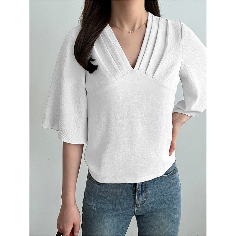 Mugen Plus Size Pluus Suvised naiste pluusid Kontori vabaaja lühikeste varrukatega särk ja pluusid Valge särk Elegantsed pluusid naistele 2024