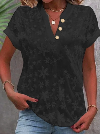 2024, primăvară, vară, simplă, culoare solidă, cămașă cu decolteu în V, top elegant pentru femei, alb, cu mânecă scurtă, bluză, bluză, top