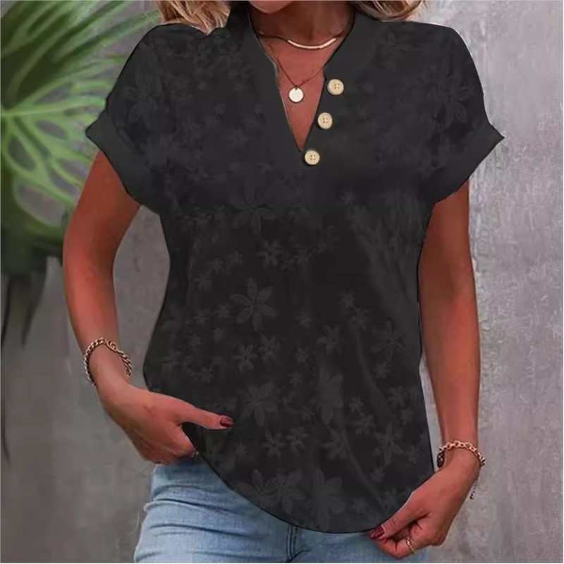 2024, primăvară, vară, simplă, culoare solidă, cămașă cu decolteu în V, top elegant pentru femei, alb, cu mânecă scurtă, bluză, bluză, top