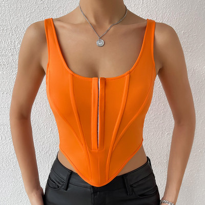 2024. aasta suve seksikas naiste oranž korsett, kärbitud ülaosa, seljata, lühike, vabaaja elegantne naisteriided, vest, peorõivad, Camis