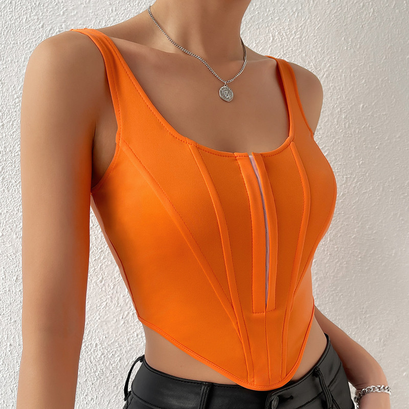 2024 nyár szexi női narancssárga fűző Vágott felső, háttámla nélküli, rövid alsó, alkalmi elegáns női ruhák mellény, parti utcai viselet Camis