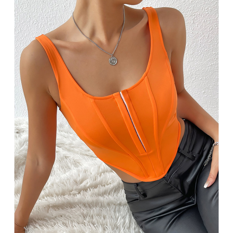2024 nyár szexi női narancssárga fűző Vágott felső, háttámla nélküli, rövid alsó, alkalmi elegáns női ruhák mellény, parti utcai viselet Camis