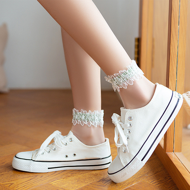 3 perechi de șosete scurte din dantelă transparentă pentru femei, șosete de vară din bumbac, subțiri, goale la gleznă, papuci de femei, moale, anti-alunecare, șosete invizibile