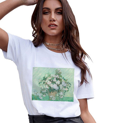 Tricou de vară pentru femei Casual Van Gogh pictură imprimeu Harajuku Tricou cu mânecă scurtă Gât rotund Tricou alb Cămașă Topuri haine pentru femei