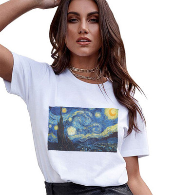 Tricou de vară pentru femei Casual Van Gogh pictură imprimeu Harajuku Tricou cu mânecă scurtă Gât rotund Tricou alb Cămașă Topuri haine pentru femei