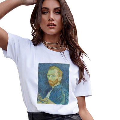 Tricou de vară pentru femei Casual Van Gogh pictură imprimeu Harajuku Tricou cu mânecă scurtă Gât rotund Tricou alb Cămașă Topuri haine pentru femei