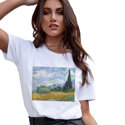 Tricou de vară pentru femei Casual Van Gogh pictură imprimeu Harajuku Tricou cu mânecă scurtă Gât rotund Tricou alb Cămașă Topuri haine pentru femei