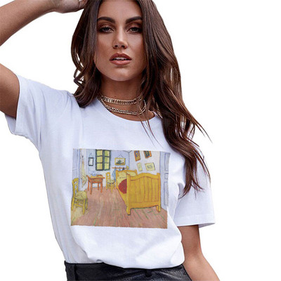 Tricou de vară pentru femei Casual Van Gogh pictură imprimeu Harajuku Tricou cu mânecă scurtă Gât rotund Tricou alb Cămașă Topuri haine pentru femei