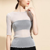 Proljeće ljeto Majica kratkih rukava Ženske srebrne sjajne prozirne elastične ženske bluze 6 boja S-2XL Košulja za djevojčice Y2k Topovi