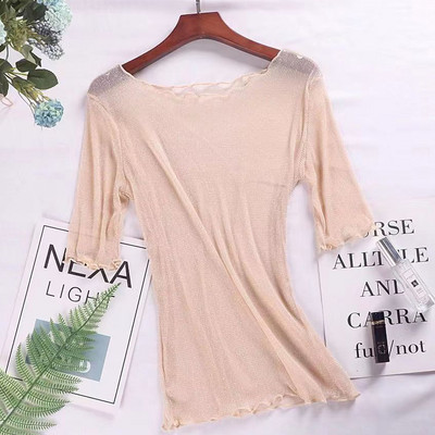 Proljeće ljeto Majica kratkih rukava Ženske srebrne sjajne prozirne elastične ženske bluze 6 boja S-2XL Košulja za djevojčice Y2k Topovi