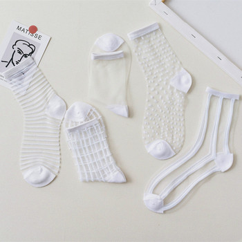 1 чифт дамски чорапи Летни 15 стила Harajuku тънък прозрачен чорап на райета на карирани точки Дишащи забавни чорапи Ежедневни чорапи до глезена