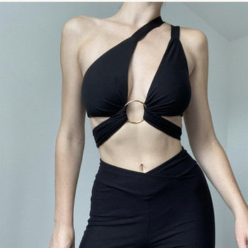 HELIAR Γυναικεία σέξι αμάνικο δαχτυλίδι γιλέκο Halter Crop Top Y2K Tank Top Backless Metal Ring Bandage Top Club Camis Summer