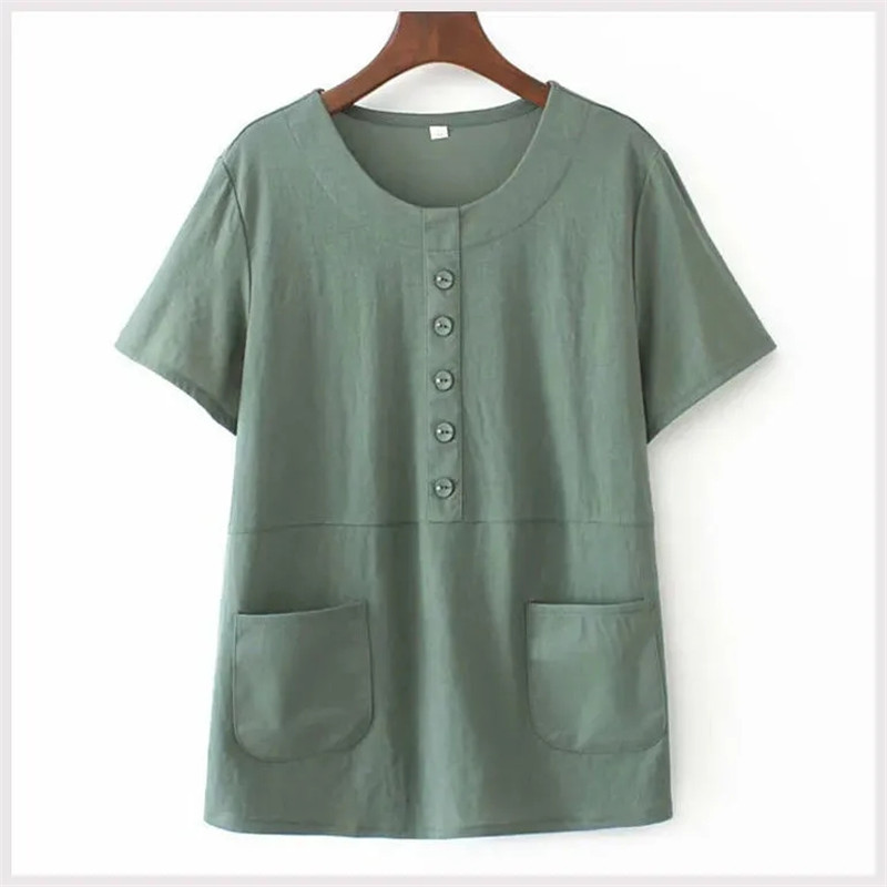 Haine de vară pentru mame în vârstă de vârstă mijlocie, tricou cu mânecă scurtă, haină pentru femei, cu gât rotund, cămașă largi de acoperire Topuri pentru femei