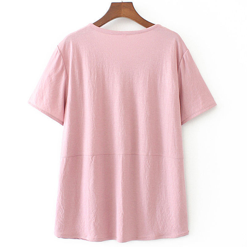 Haine de vară pentru mame în vârstă de vârstă mijlocie, tricou cu mânecă scurtă, haină pentru femei, cu gât rotund, cămașă largi de acoperire Topuri pentru femei