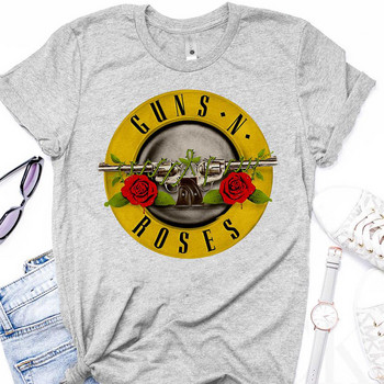 Harajuku Μαύρο μπλουζάκι Γυναικείο GUN N ROSES στάμπα Tshirt Vintage Rock Band Βαμβακερό T-shirt Κοντό μανίκι Streetwear Tumblr Top S-3XL