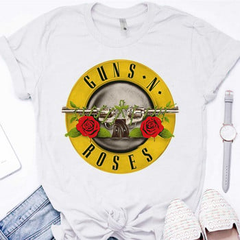 Harajuku Μαύρο μπλουζάκι Γυναικείο GUN N ROSES στάμπα Tshirt Vintage Rock Band Βαμβακερό T-shirt Κοντό μανίκι Streetwear Tumblr Top S-3XL