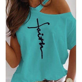 Fashion Off Shoulder στάμπα T-shirt Γυναικεία φαρδιά καλοκαιρινά κοντομάνικα νεαρά κορίτσια Λευκά casual μπλουζάκια Plus μέγεθος:S-5XL