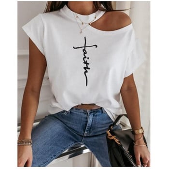 Fashion Off Shoulder στάμπα T-shirt Γυναικεία φαρδιά καλοκαιρινά κοντομάνικα νεαρά κορίτσια Λευκά casual μπλουζάκια Plus μέγεθος:S-5XL